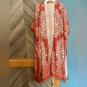 Bohemian burnt orange/copper and White Mandala Kimono